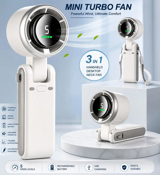 F640 3-in-1 Foldable Portable Turbo Fan  5-Speed High-Power Cooling Fan with Box