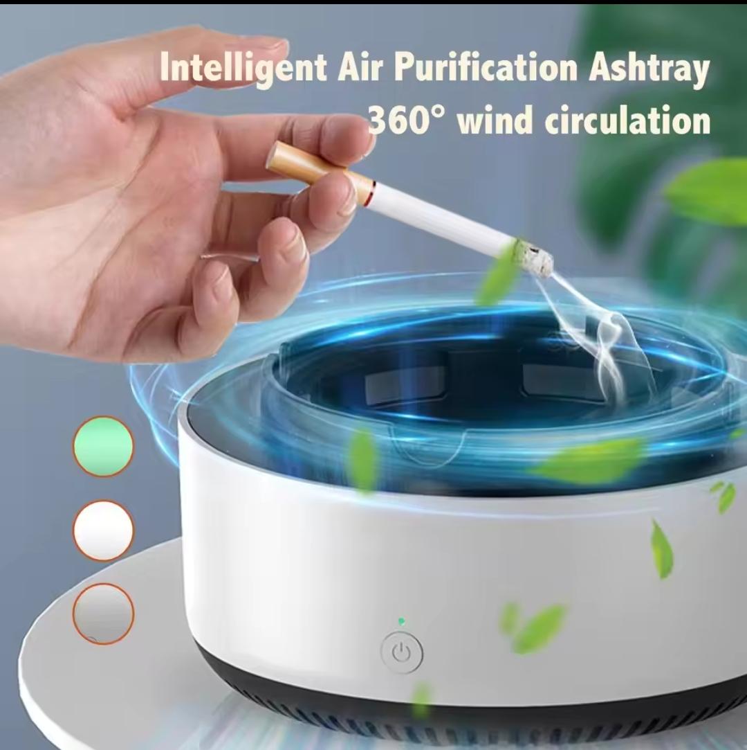 Smart Ashtray Air Purifier with Smoke & Tobacco Odor Removal, Aromatherapy Tablet Ring, Battery Powered – Batteries Not Included