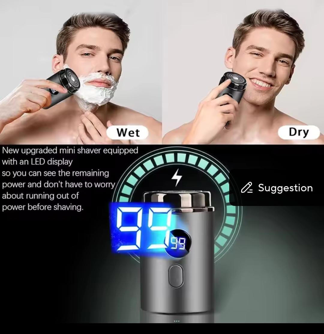 🪒 Mini Rechargeable Electric Shaver | Water-Resistant with Battery Display & Long-Lasting Power