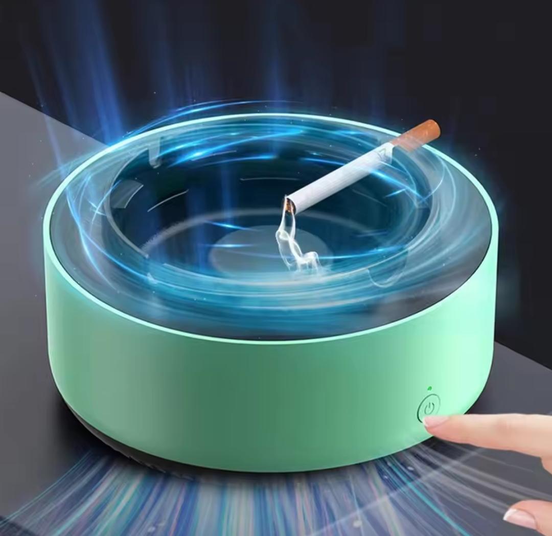 Smart Ashtray Air Purifier with Smoke & Tobacco Odor Removal, Aromatherapy Tablet Ring, Battery Powered – Batteries Not Included