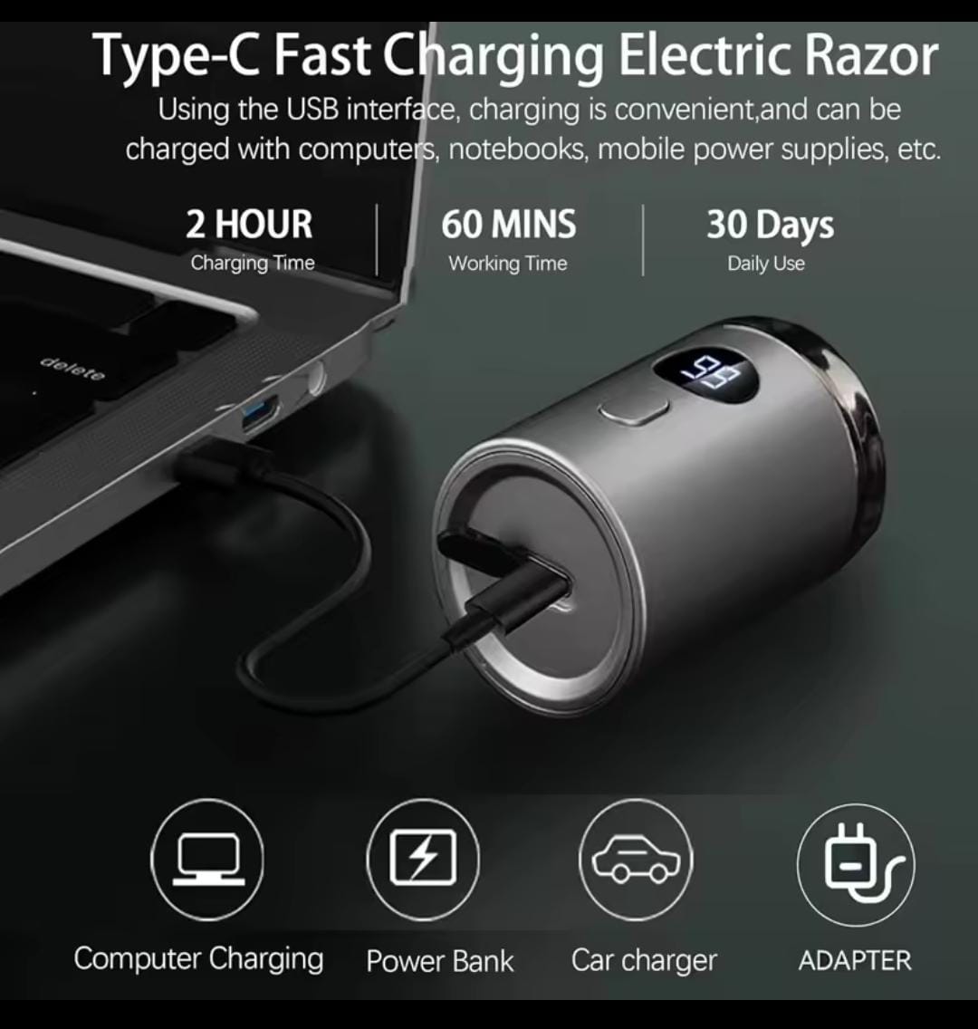🪒 Mini Rechargeable Electric Shaver | Water-Resistant with Battery Display & Long-Lasting Power